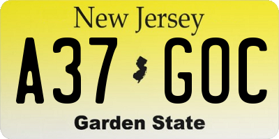 NJ license plate A37GOC