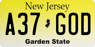 NJ license plate A37GOD