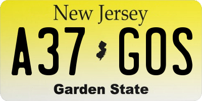 NJ license plate A37GOS