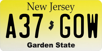 NJ license plate A37GOW