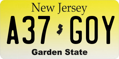 NJ license plate A37GOY