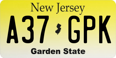NJ license plate A37GPK