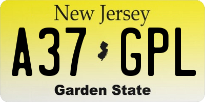 NJ license plate A37GPL