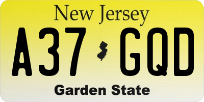 NJ license plate A37GQD