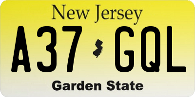 NJ license plate A37GQL