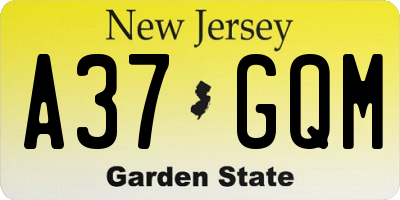 NJ license plate A37GQM