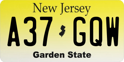 NJ license plate A37GQW