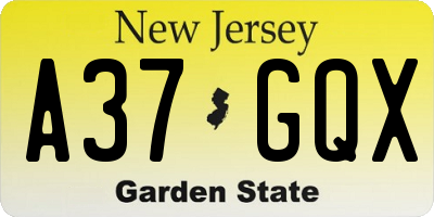NJ license plate A37GQX