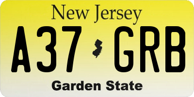 NJ license plate A37GRB