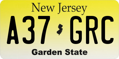 NJ license plate A37GRC