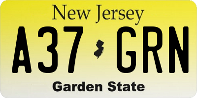 NJ license plate A37GRN
