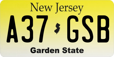 NJ license plate A37GSB