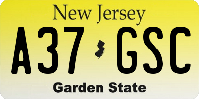 NJ license plate A37GSC