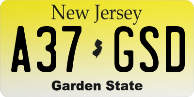 NJ license plate A37GSD