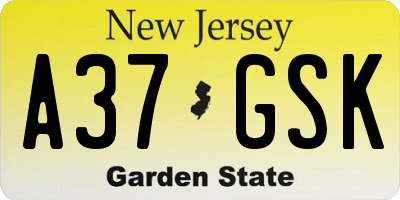 NJ license plate A37GSK