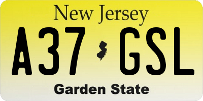 NJ license plate A37GSL