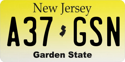 NJ license plate A37GSN