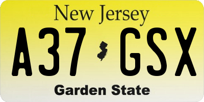 NJ license plate A37GSX