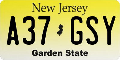 NJ license plate A37GSY