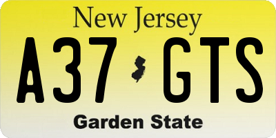 NJ license plate A37GTS