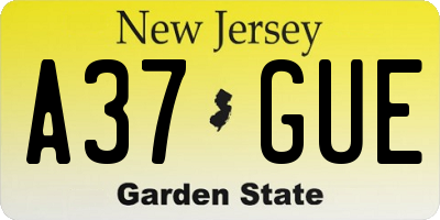 NJ license plate A37GUE