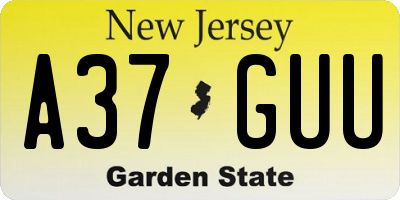 NJ license plate A37GUU