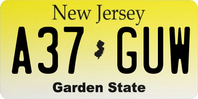 NJ license plate A37GUW