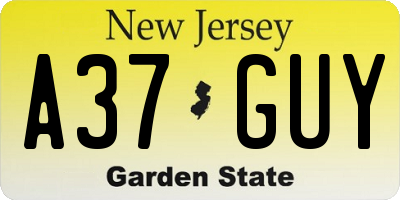 NJ license plate A37GUY