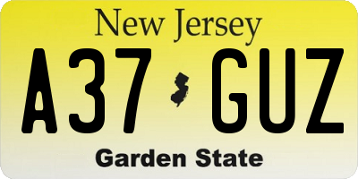 NJ license plate A37GUZ