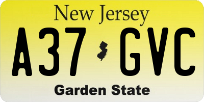 NJ license plate A37GVC