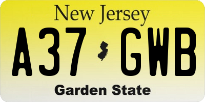 NJ license plate A37GWB