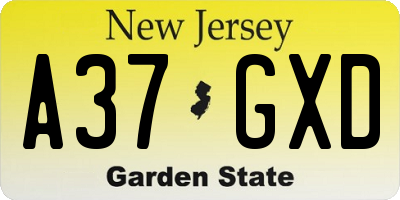 NJ license plate A37GXD
