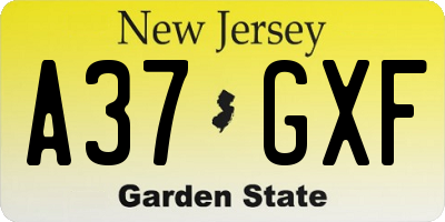 NJ license plate A37GXF