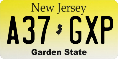 NJ license plate A37GXP