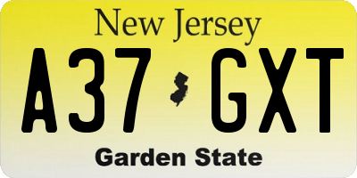NJ license plate A37GXT