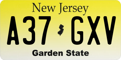 NJ license plate A37GXV
