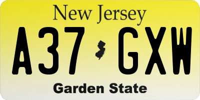 NJ license plate A37GXW