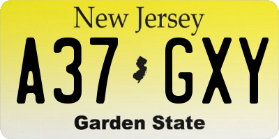 NJ license plate A37GXY
