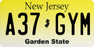NJ license plate A37GYM