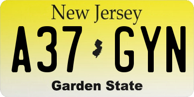 NJ license plate A37GYN
