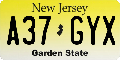 NJ license plate A37GYX