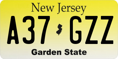 NJ license plate A37GZZ