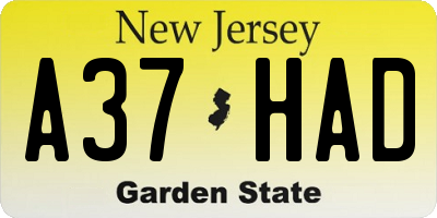 NJ license plate A37HAD