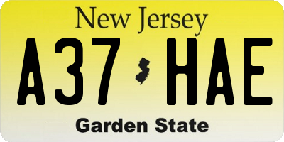 NJ license plate A37HAE