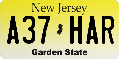 NJ license plate A37HAR
