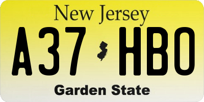 NJ license plate A37HBO