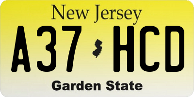 NJ license plate A37HCD