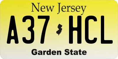 NJ license plate A37HCL