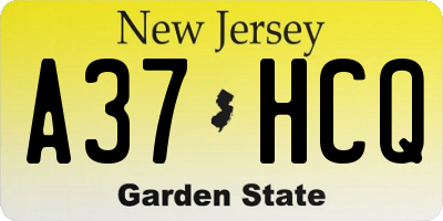 NJ license plate A37HCQ