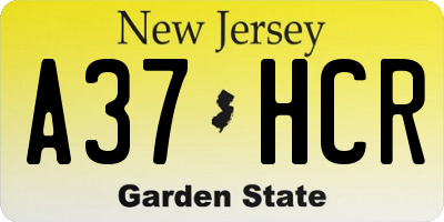 NJ license plate A37HCR